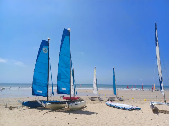 Des voiliers alignés sur la plage, prêts pour une journée de navigation