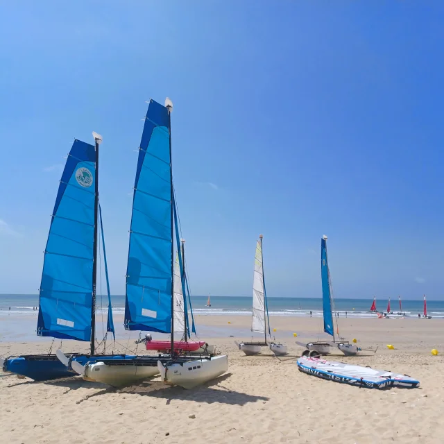 Des voiliers alignés sur la plage, prêts pour une journée de navigation