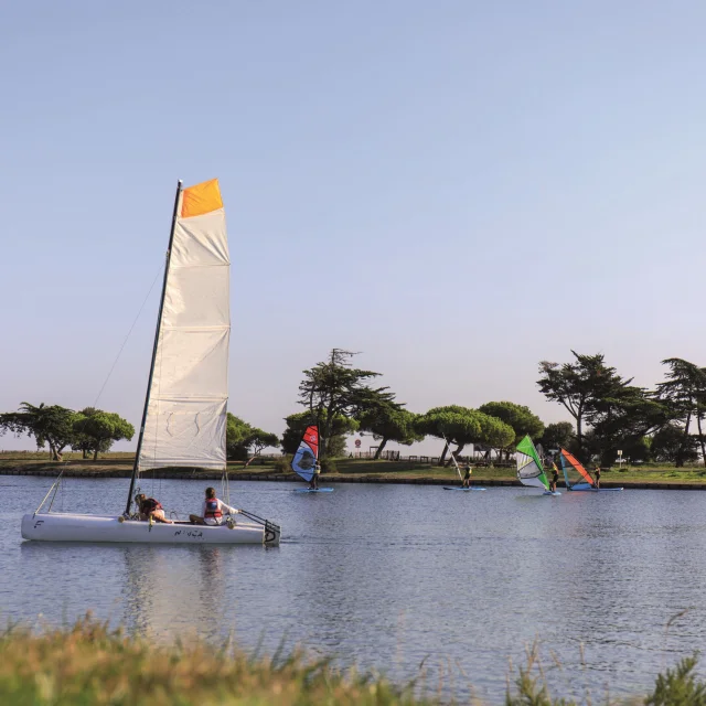 Catamaran sur plan d'eau du centre nautique de La Couarde.