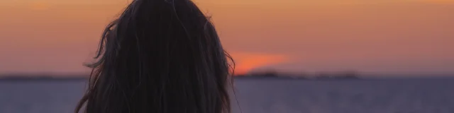 Silhouette regardant un coucher de soleil sur la mer.