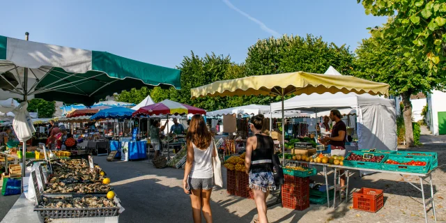 Vue générale du marché de Sainte-Marie, île de Ré.