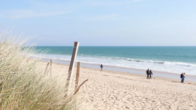 Plage des Gollandières avec des promeneurs.