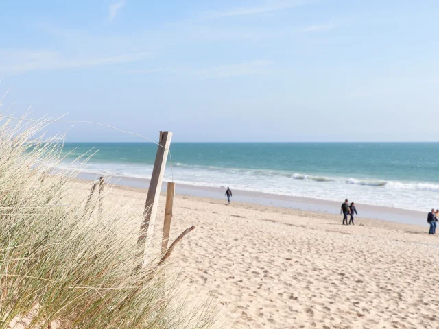 Plage des Gollandières avec des promeneurs.