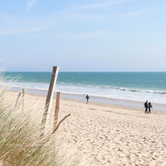 Plage des Gollandières avec des promeneurs.