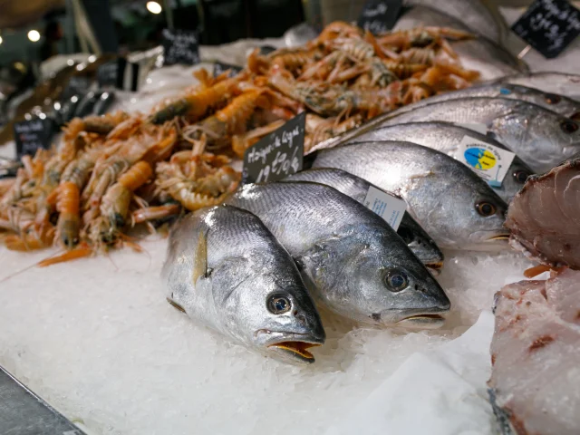 Poissons frais sur la glace au marché de Saint-Martin, île de Ré