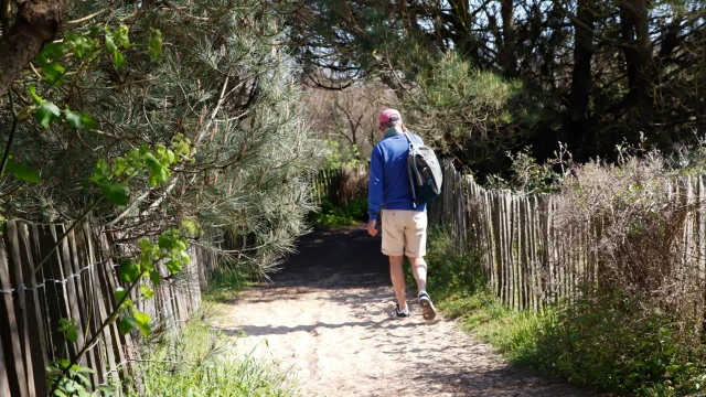 Personne marchant sur un chemin vers la plage.