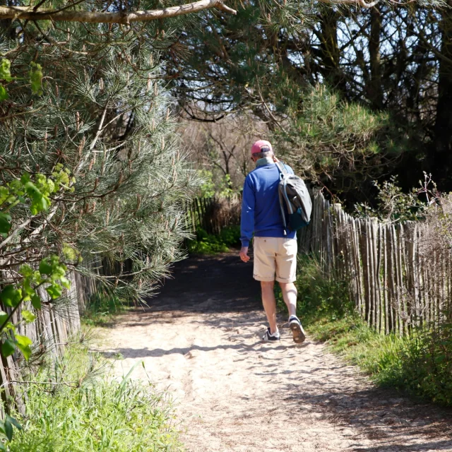 Personne marchant sur un chemin vers la plage.