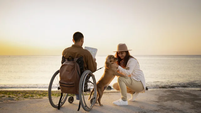 Full Shot People Traveling With Dog