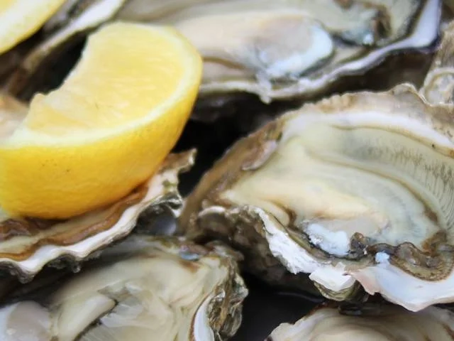 Open Oysters and Yellow Lemon