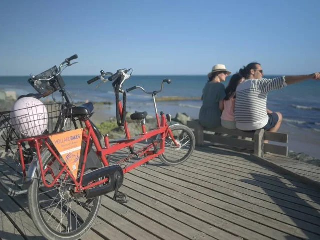 Deux vélos Holland Bikes garés avec une vue sur la mer